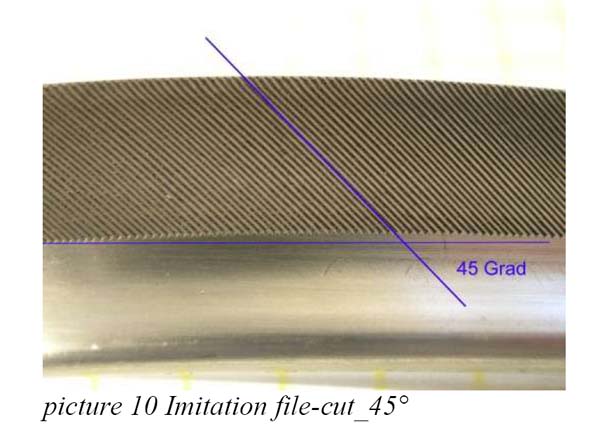 Imitation file-cut of shearing spiral blades(edges)